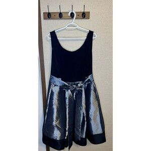 S L Fashions Party Dress Sz 26W Black Pewter Sleeveless Pleated Wrap Knee Length